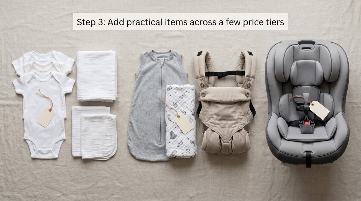 Step 3: Add practical items across a few price tiers