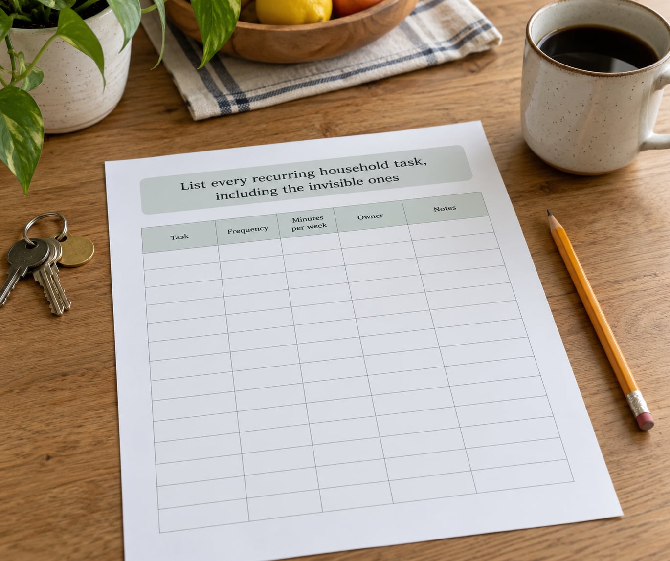 List every recurring household task, including the invisible ones